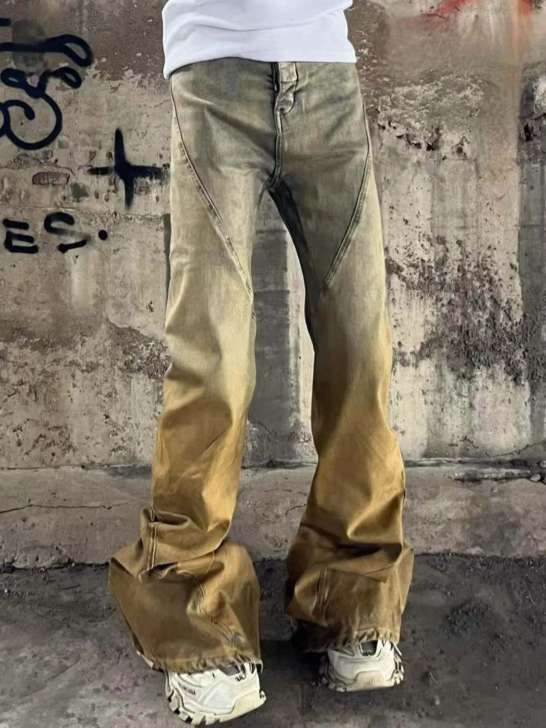 Original RO24SS blue gray orange gradient contrasting color niche washed floor mopping casual horn stacking jeans