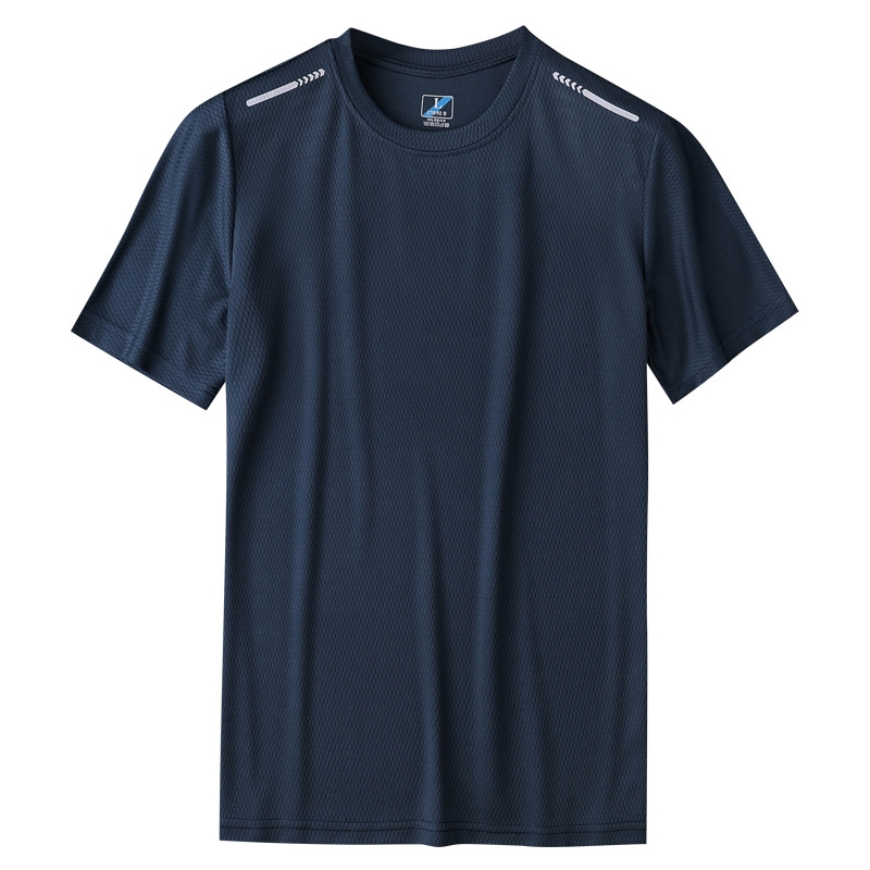 Sports Senior Ice Silk T-shirt Quick-drying Short-sleeved Summer Outdoor Running Breathable Round Neck T-shirt Moisture Absorption and Perspiration