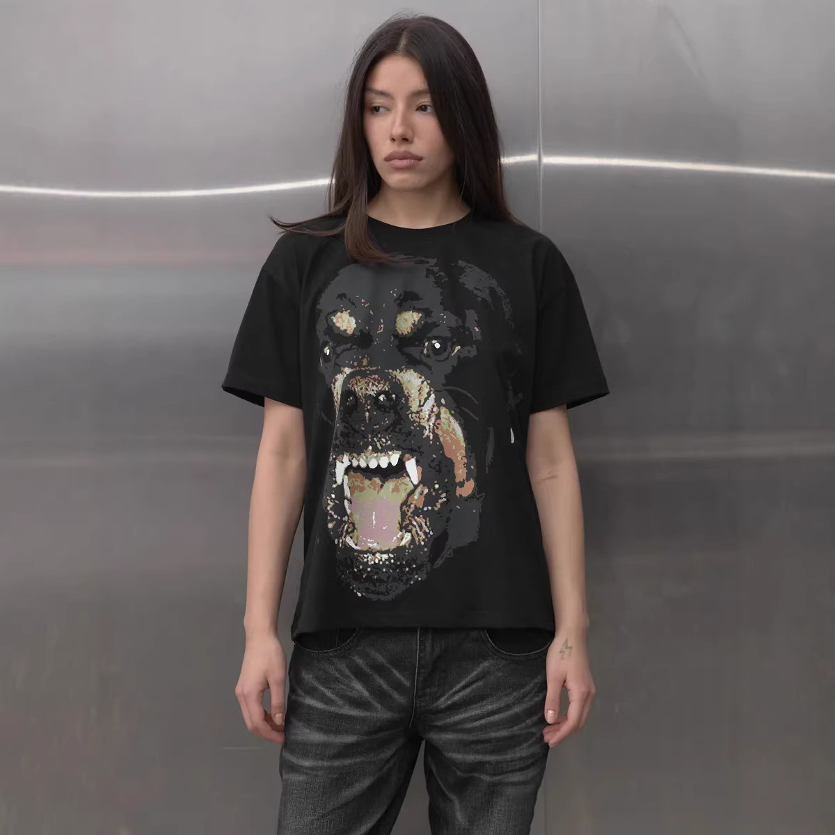 Plus-Size Pure Cotton American-Style Trendy Cartoon Print Regular Shoulder Large-Size Short-Sleeve T-Shirt for Women, New Niche Design Casual Top