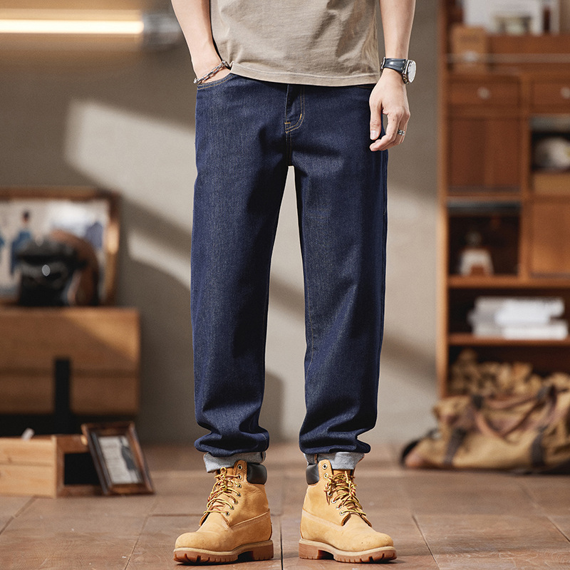 1081 | plus size men's summer new non-fading tannin original cow jeans loose thin small machete trousers