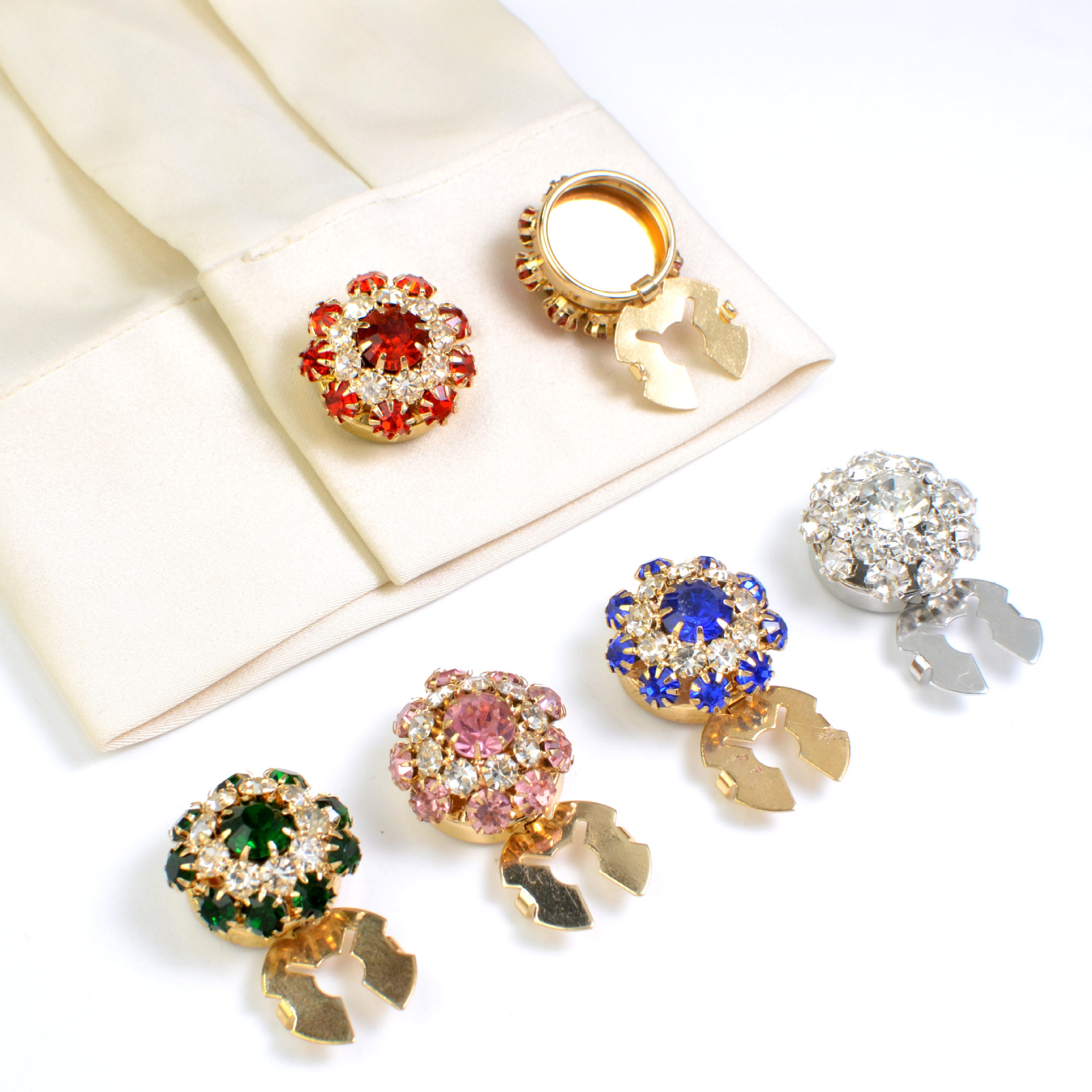 Button Cover Fashion Pearl Rhinestone Shirt Cufflink Button Cover Flower Collar Button Diamond Buckle Button Cover