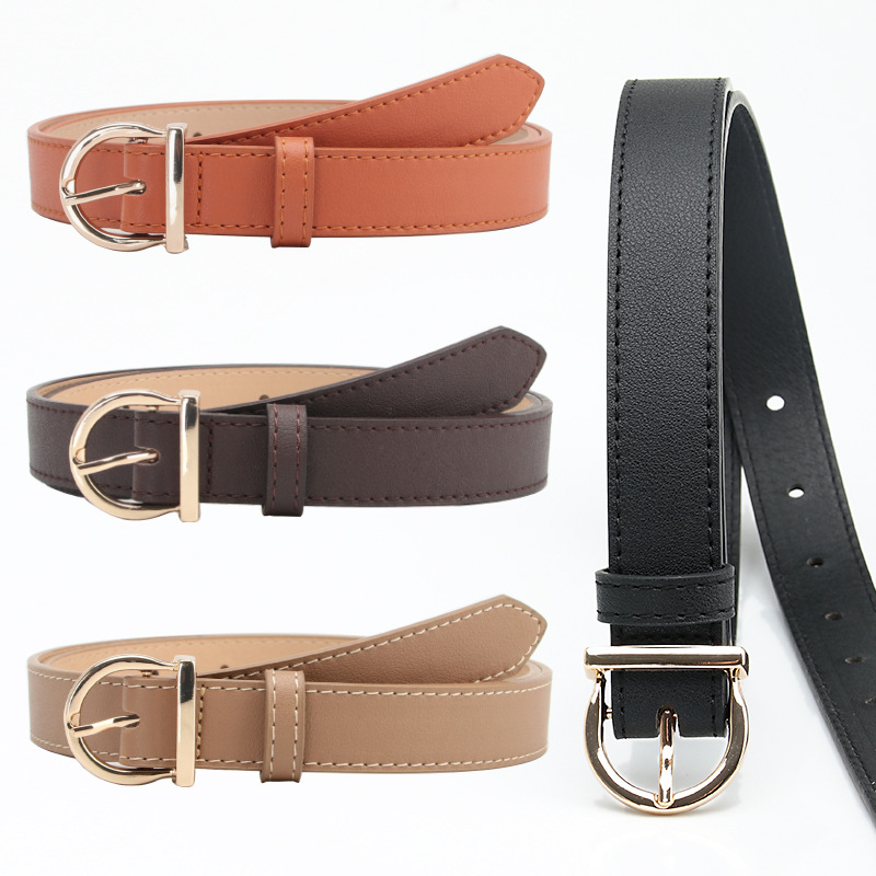 Fashionable Retro Gold Needle Buckle Imitation Leather Belt for Women Distinctive Simple Decorative Suit Jeans dress Belt