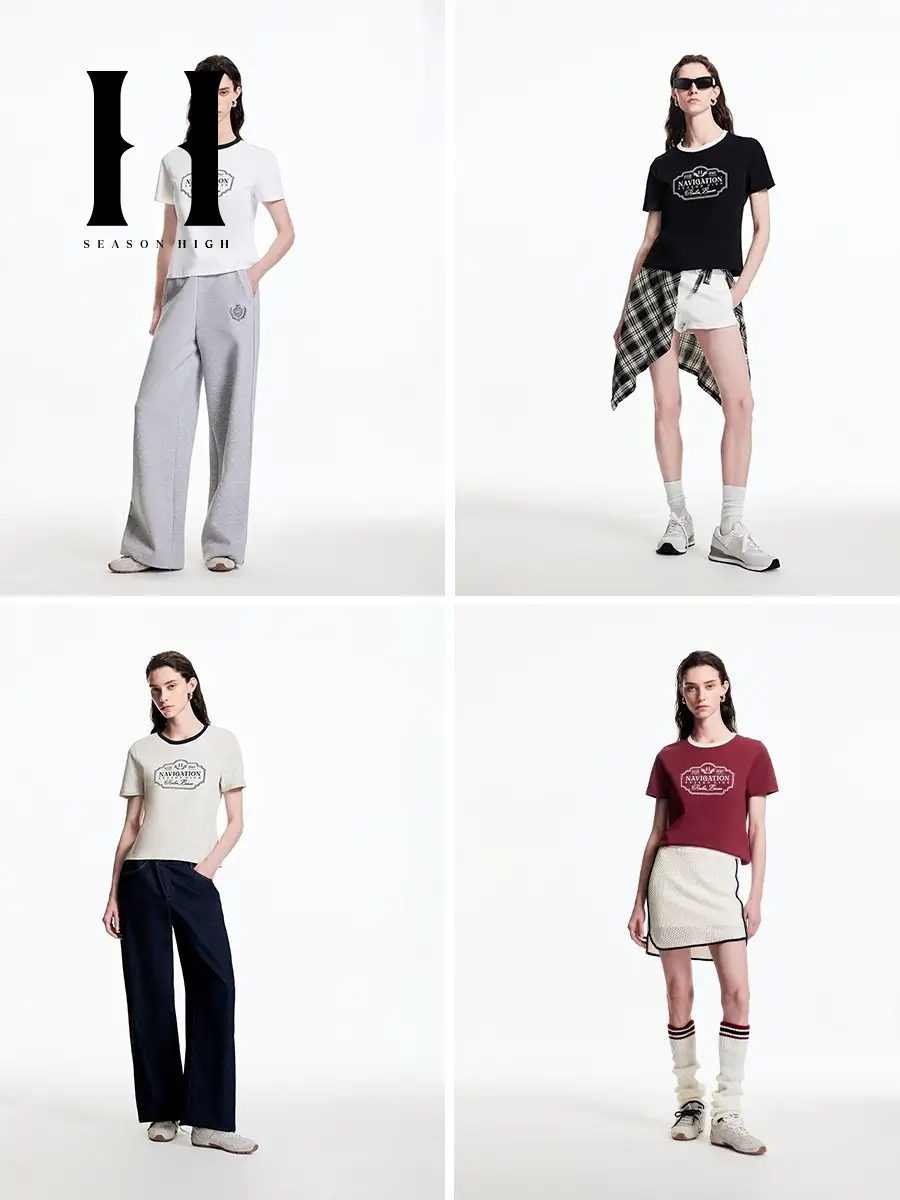 Season High Spring Trendy Plaid Fashion Exquisite Street Style Embroider Round Neck T-Shirt Women