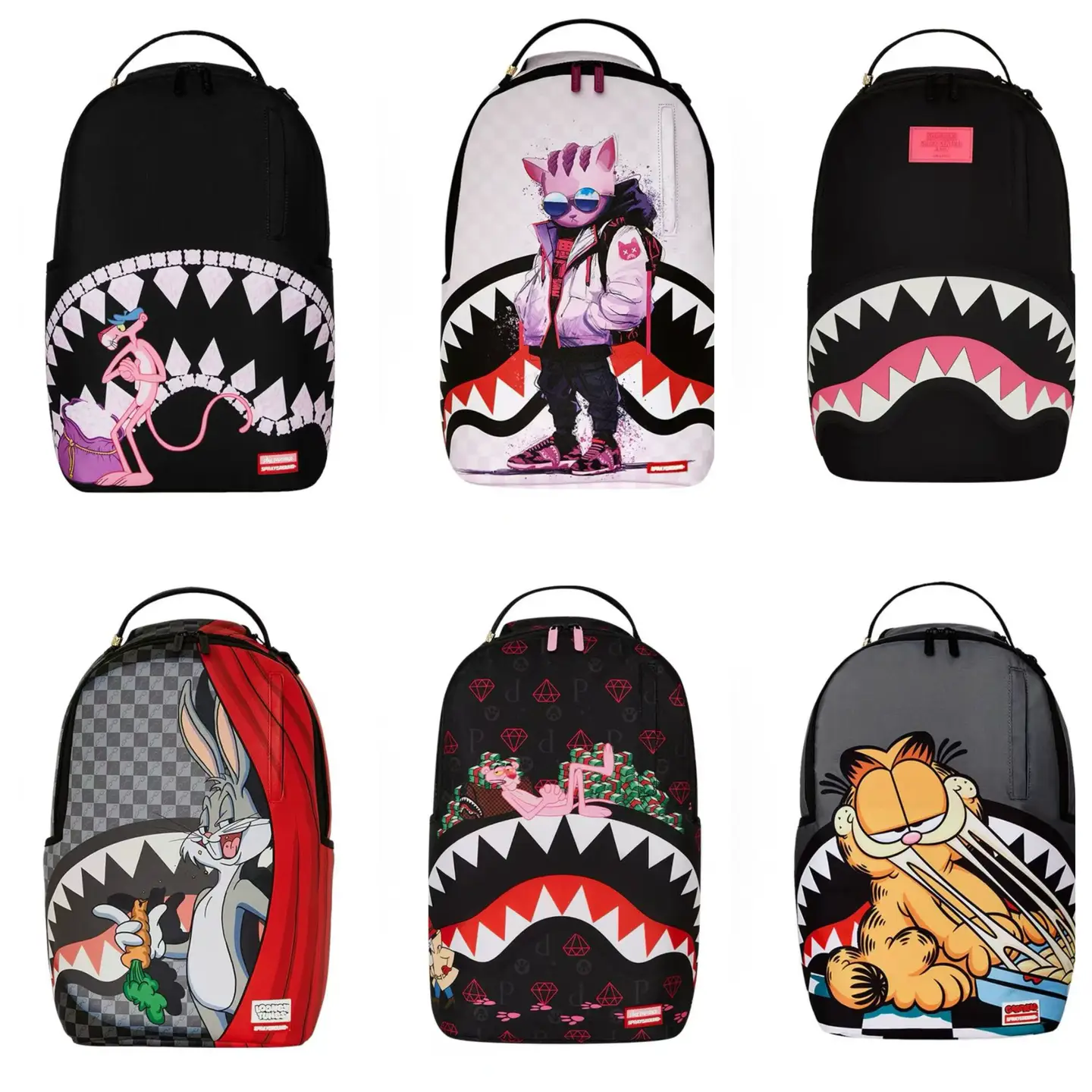 Sprayground Shark Mouth 25 Autumn Unisex Pink Panther Bugs Bunny Garfield Backpack School Bag