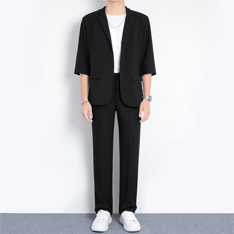 Light and Sophisticated Business Thin Half-Sleeved Suit Suit for Men, High-End Casual Suit, Trousers and Jacket Two-Piece Suit