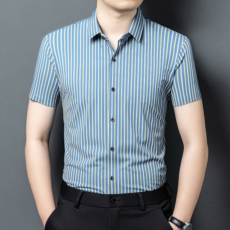 Striped Short-Sleeved Shirt for Men, Summer Short-Sleeved New Style, Quality Half-Sleeved Shirt, No-Iron Top, Casual Dropshipping