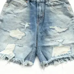 Brown Spots with White and Yellow Paint Dots, Dark Blue Denim Shorts 11111623