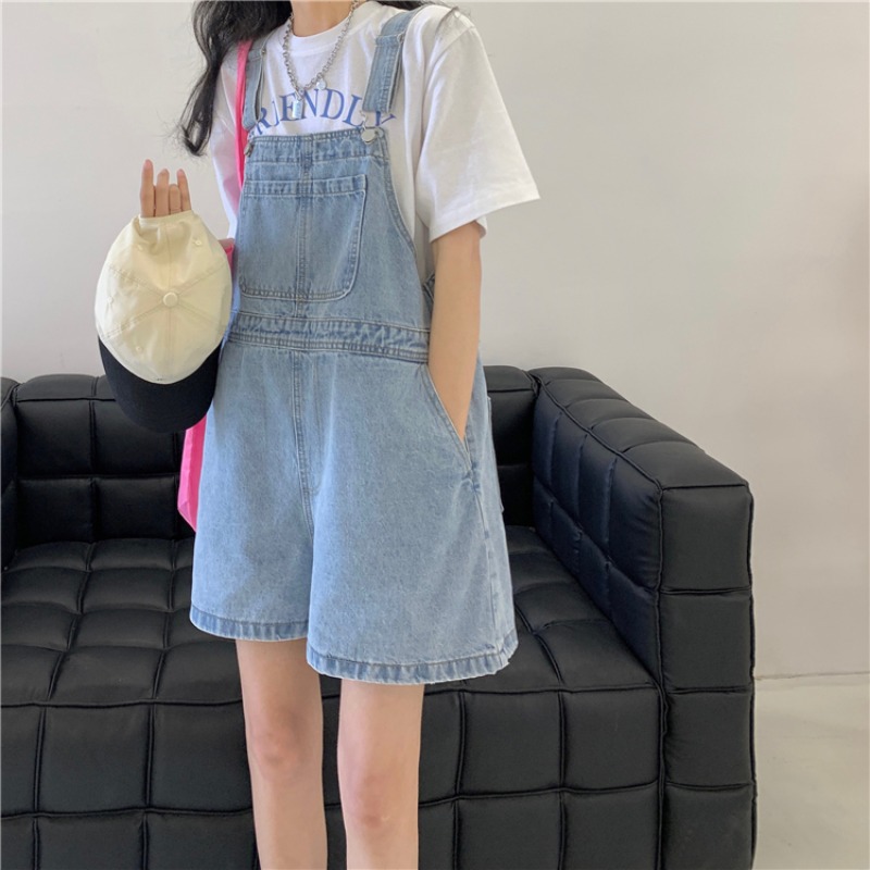 Factory Denim Overalls Women's Summer Korean Style New Loose Meat Covering Wide Leg Pants Small Shorts Age-reducing Pants