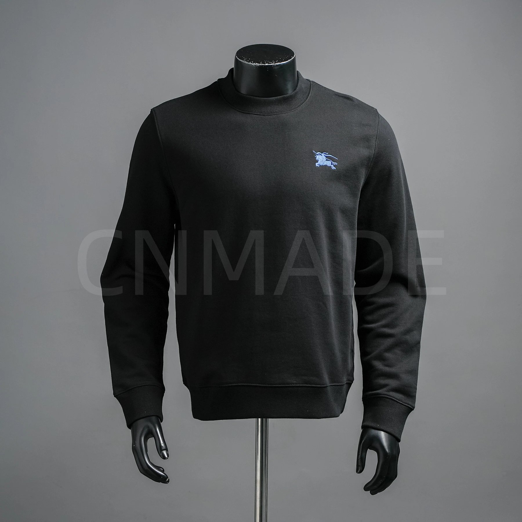 BR---24Fw blue embroidered war horse small standard round collar sweater