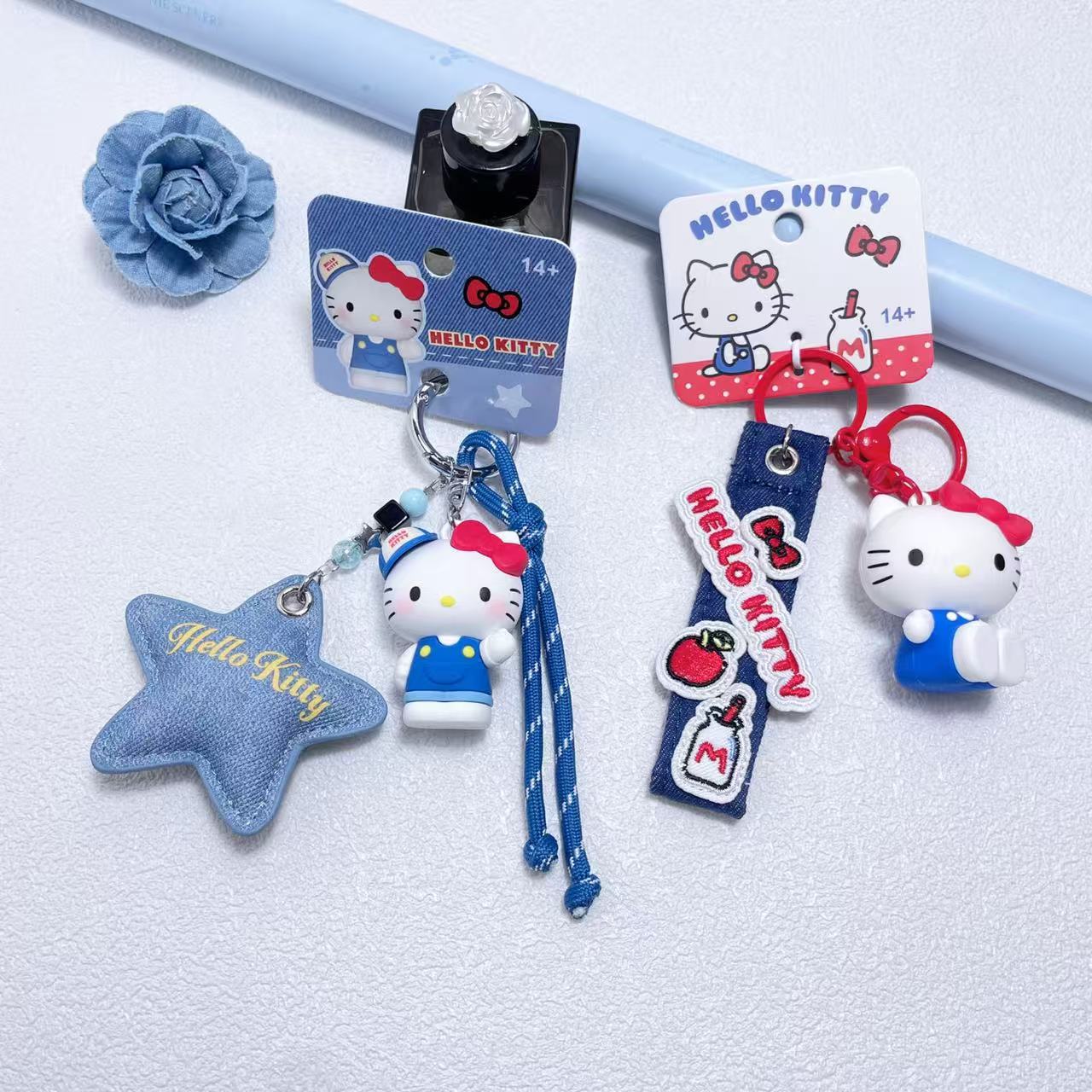 Authentic Sanrio Hello Kitty Denim Blue Keychain Pendant Bag Charm