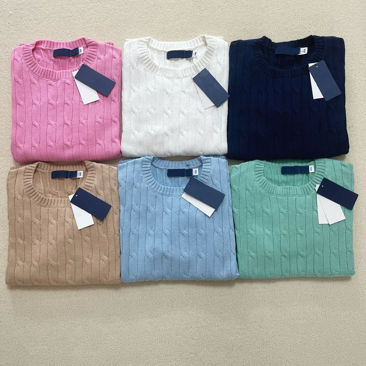 Scannable high quality PL Ruff pony embroidery classic twist skinny round neck knit short sleeve women