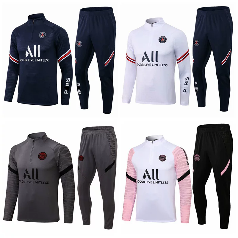 Paris Real Madrid Barcelona long sleeved football training suit set for men's and children's autumn and winter sports half zipper team uniform customization