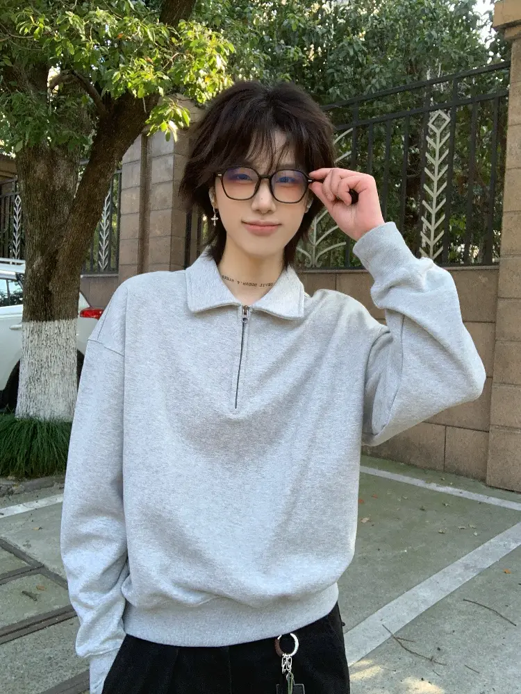 Xanvas Half-Zip Miu Series 450g Liquid Ammonia Air Cotton Polo Sweatshirt Floral Gray Black Pullover Lapel Spring