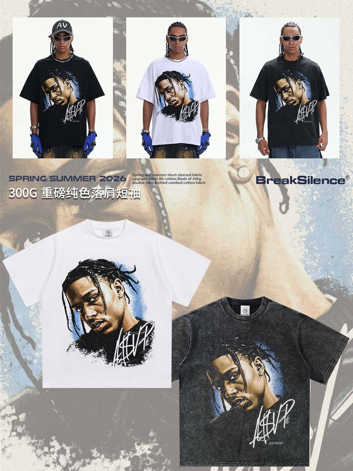 2026 Cross-Border Asaproky Portrait Summer Pure Cotton Heavyweight Versatile Short-Sleeve American-Style Small Neckline Trendy Men's T-Shirt
