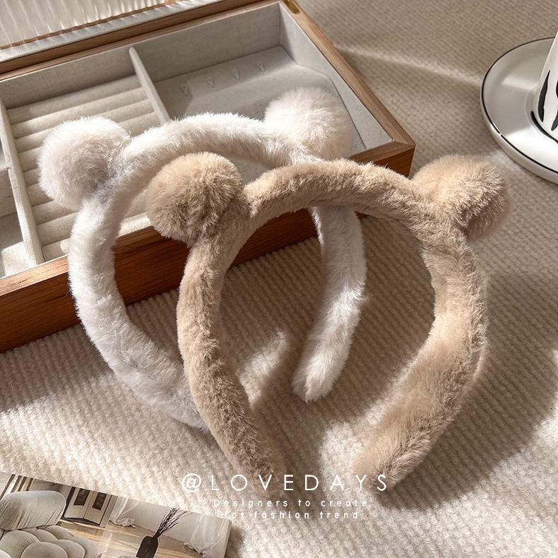 Autumn and Winter Cute Plush Bear Ears Hair Band Women's Cartoon Hair Shredding Wash Face Application Mask Special Hair Bundle Headband Headwear