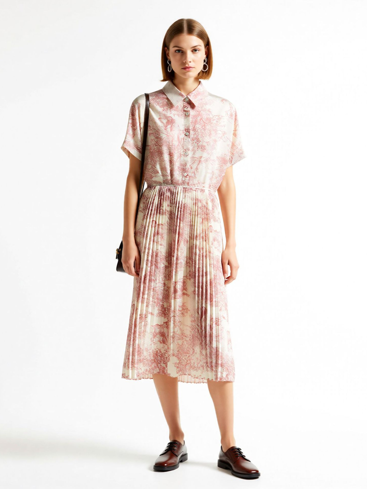 CD Same Style New Ink Print Waist Shirt dress Summer Dress French Elegant Celebrity Ruffled Long Dress