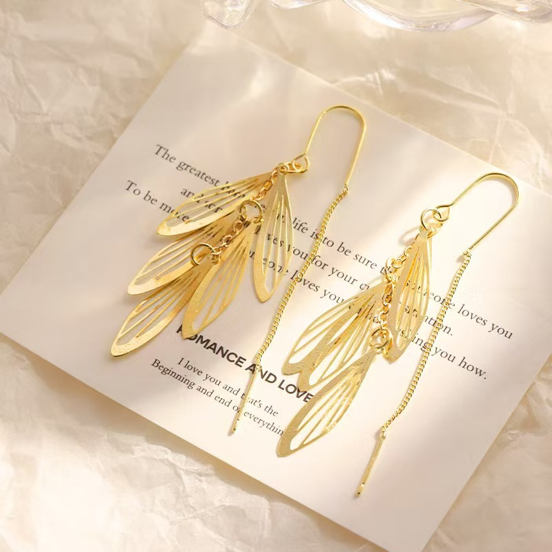 Fashion Elegant Tassel Hollow Leaves Ear Line Fashion Internet Celebrity High-end Ear Drop Light Luxury Long Earrings Wholesale