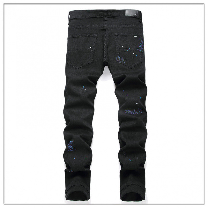 American-Style Trendy High-End Rhinestone-Embellished Men's Jeans for Teenagers, Young Luxury High-Street Slim-Fit Black Versatile Long Pants