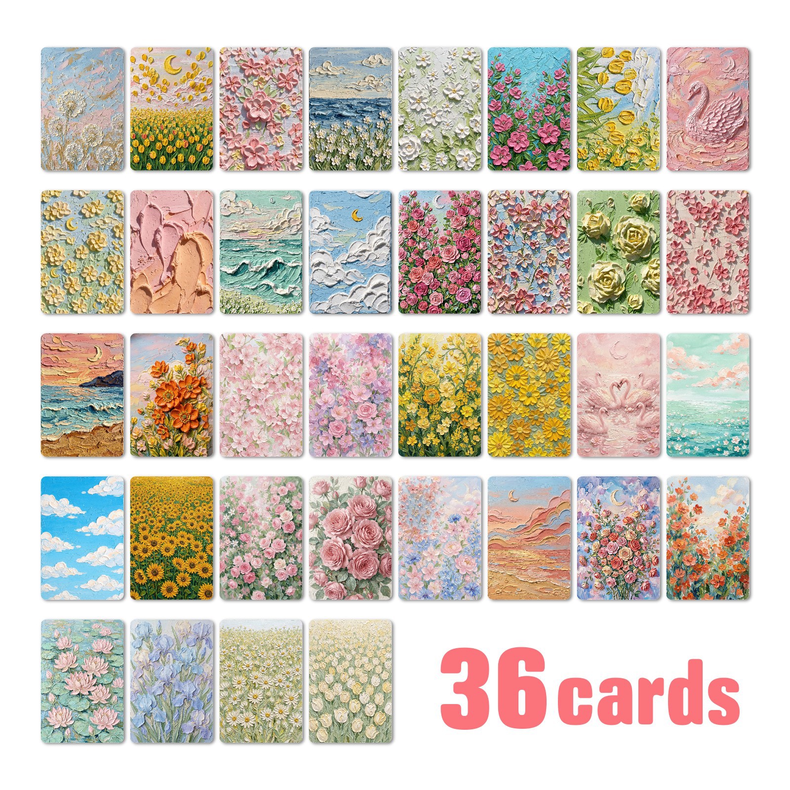 36 Cards/Pack Oil Painting Style Cards Spring Fresh Floral Plant Postcards Journal Decoration Cards Message Cards