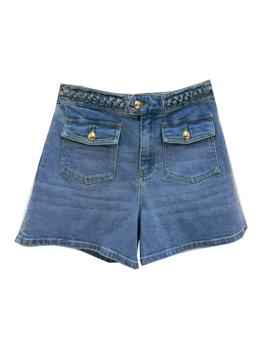 French-Style m Brand 2026 Summer New Fashionable Woven Belt High-Waisted Denim Shorts for Women with Pocket Design