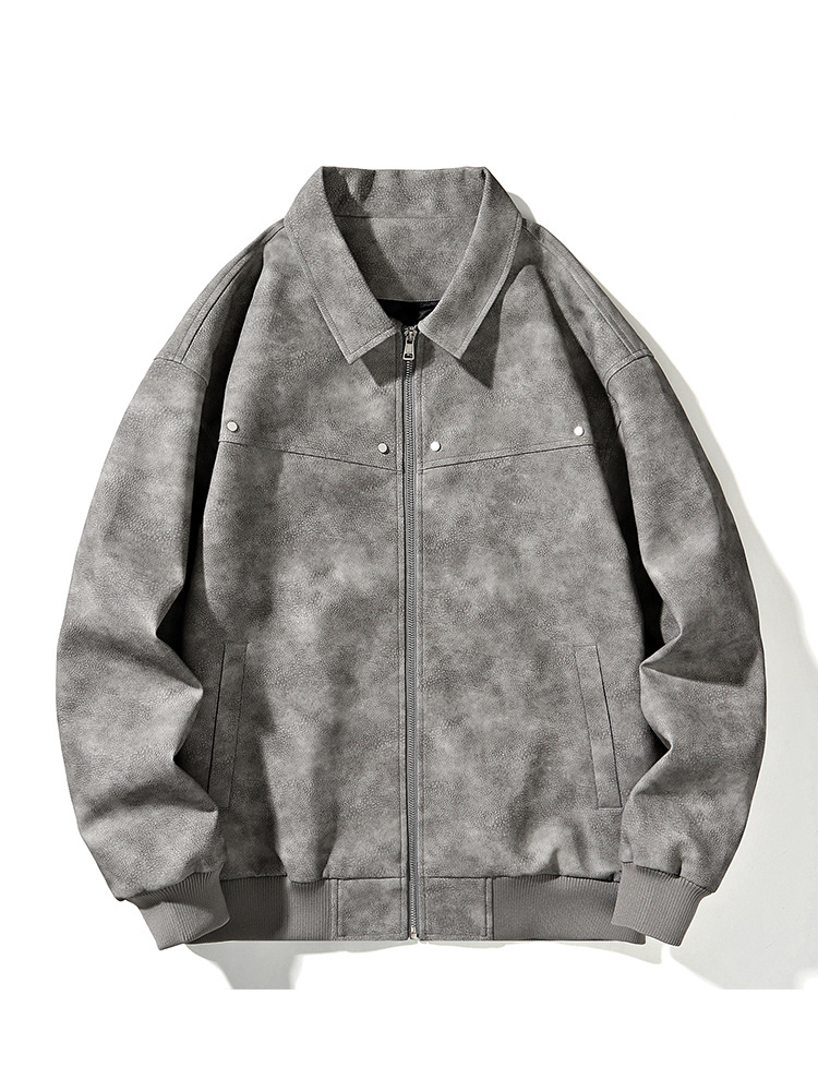 Men's Cross-Border Lapel Leather Jacket Spring and Autumn Versatile Loose Vintage Couple Washed Leather Coat Trendy Hong Kong Style