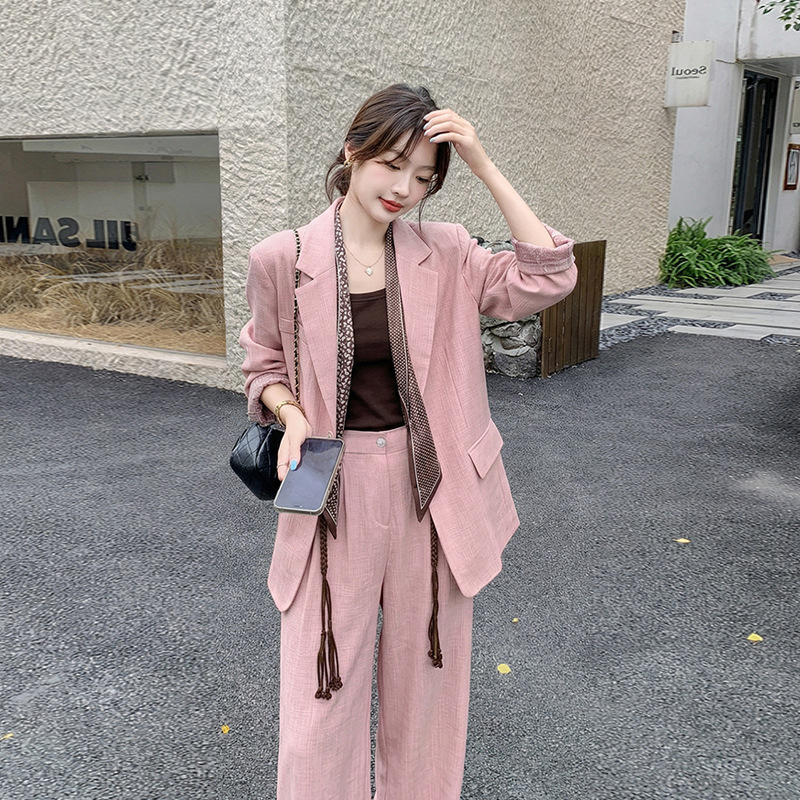 Nude Pink Design-Inspired Outfit, Old Money Style Casual Suit for Women, Spring 2026 New Model, Blazer and Wide-Leg Pants Two-Piece Set