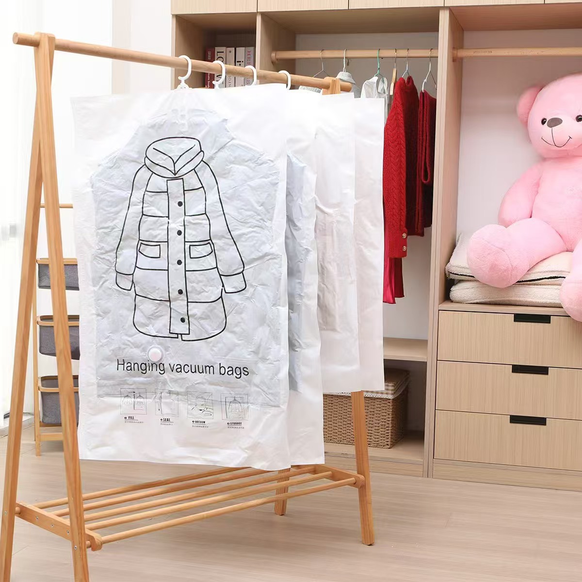 Hanging Vacuum Clothes Bag Hook Vacuum Compression Bag down Jacket Clothing Storage Bag Side Pull Dust Bag