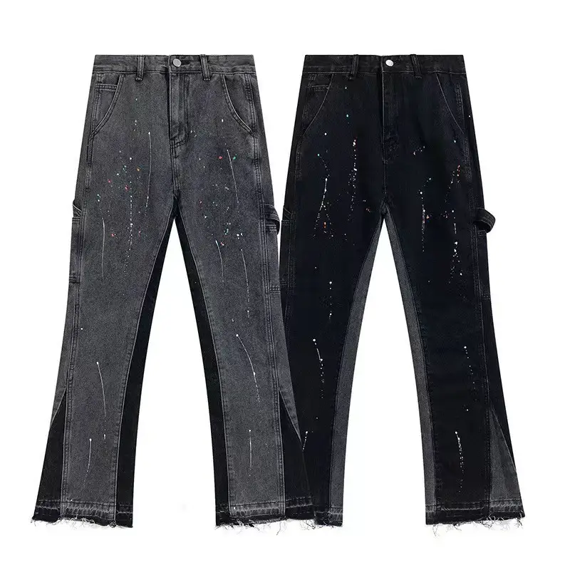 European and American fashion brand high street gallerydept splash ink horn jeans men and women ins loose mop straight trousers