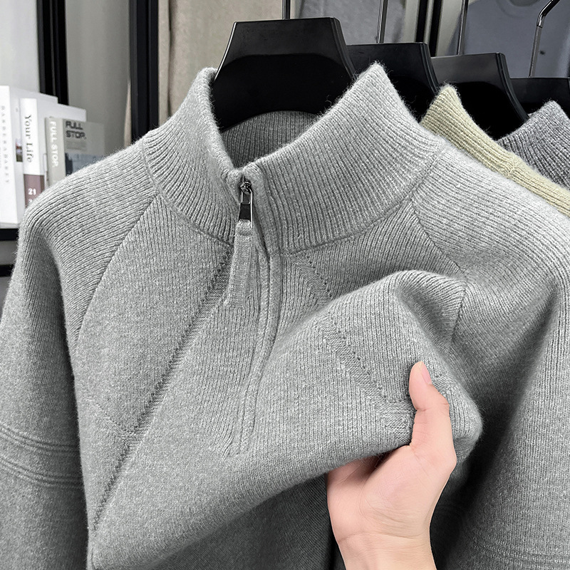 Cross-Border Foreign Trade Puyuan Men's Sweater Half-Zip Winter Thickened Casual Warm Knitwear Men's Wholesale
