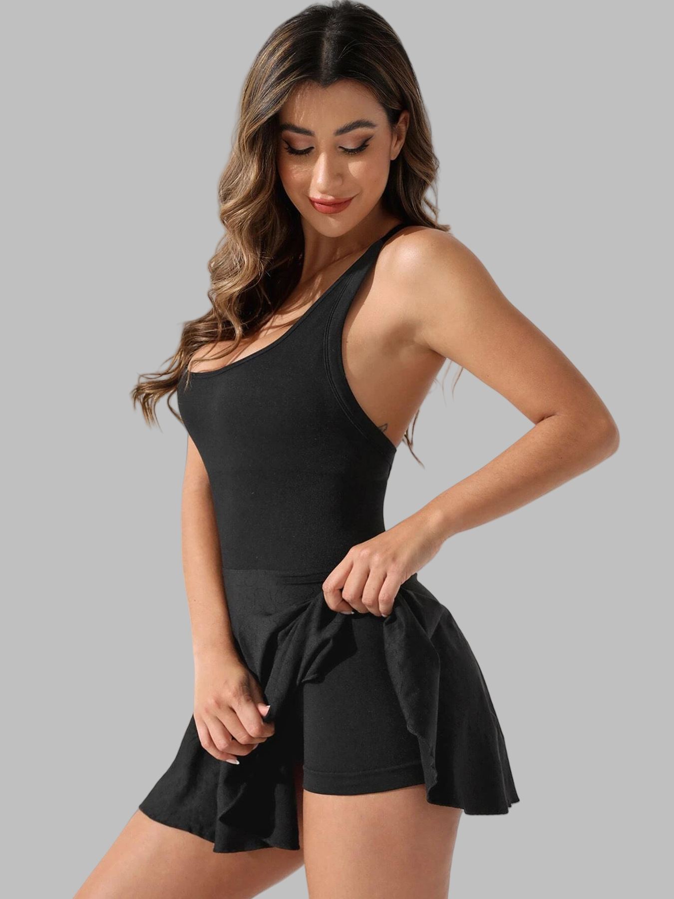 Customized Cross-Border Sexy Beautiful Back Golf Tennis Skirt Jumpsuit Running Sports Yoga Wear Fitness Skirt for Women