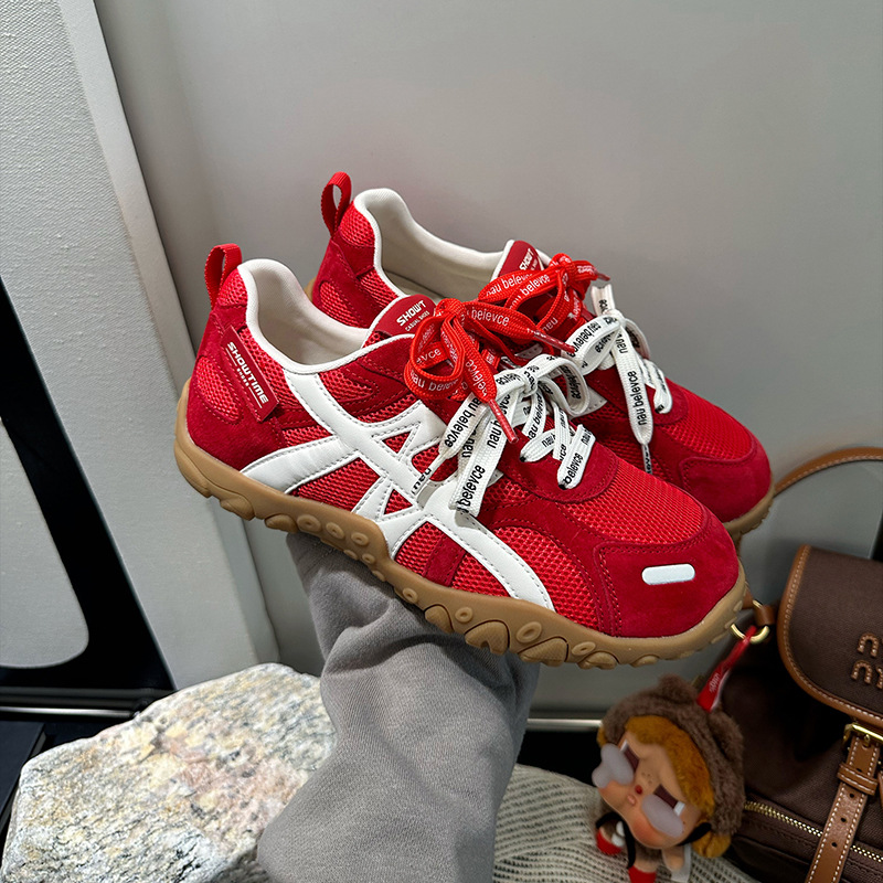 Cross-Border Genuine Leather German Training Shoes for Women, New Autumn Mesh Sneakers, Versatile Thick-Soled Casual Shoes