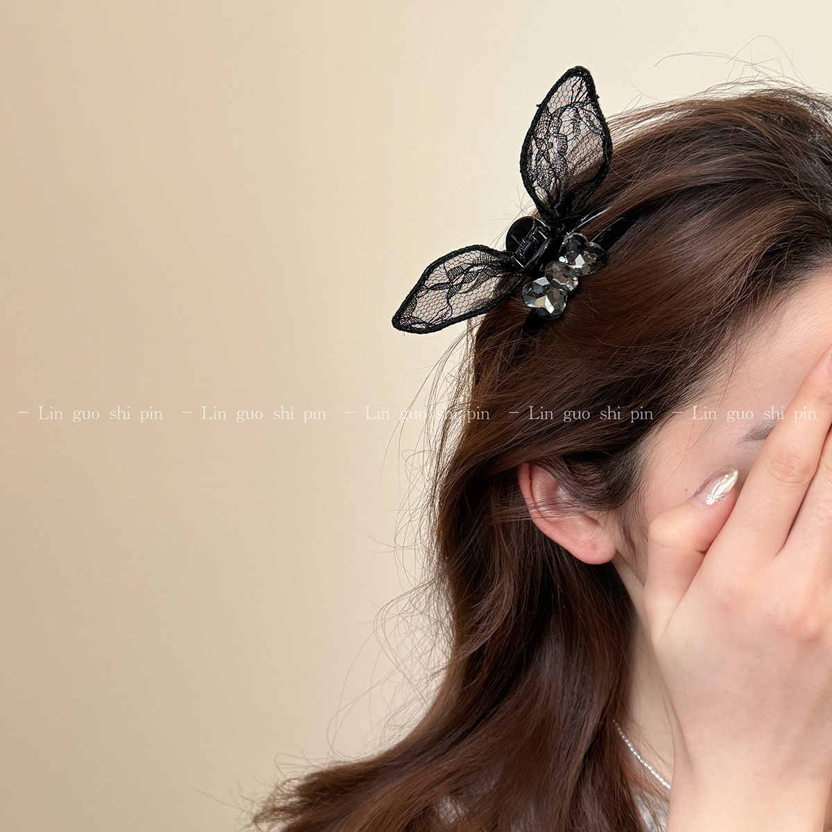 Rabbit Ear Claw Clip Exquisite Cute Hairpin Black Lace Bangs Top Clip Princess Bangs Side Claw Clip Hair Accessory