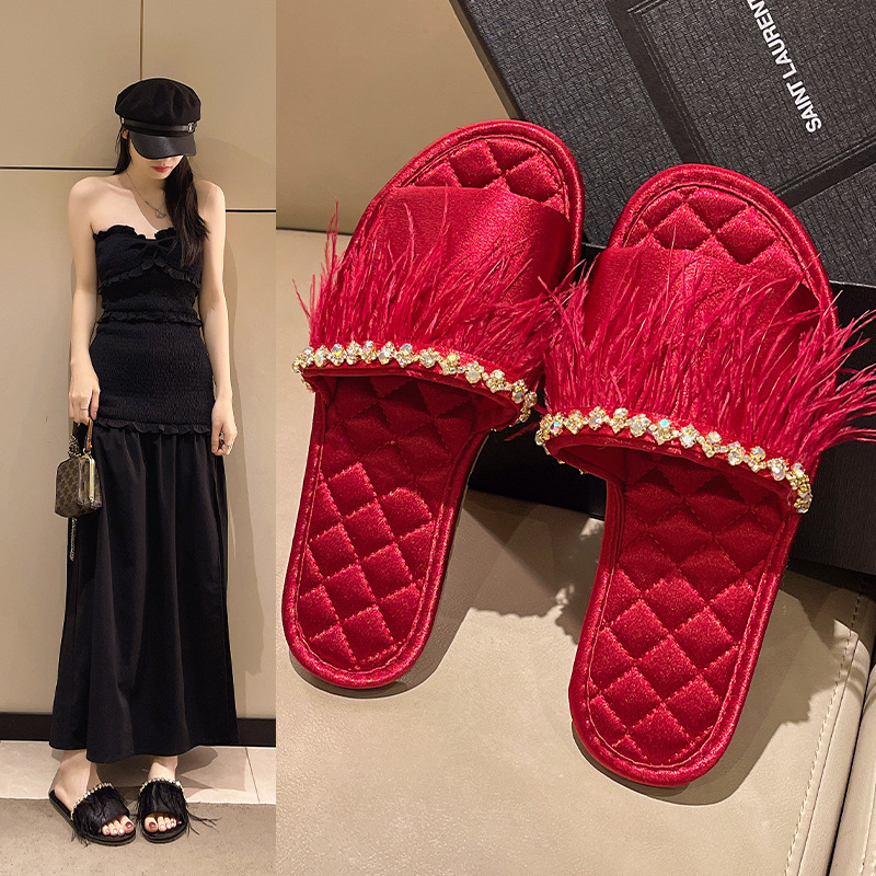 Elegant All-match Mao Mao Mao Slippers Women's Summer Home Slip-on Feeling Flat Slippers for Outer Wear Non-slip Slides