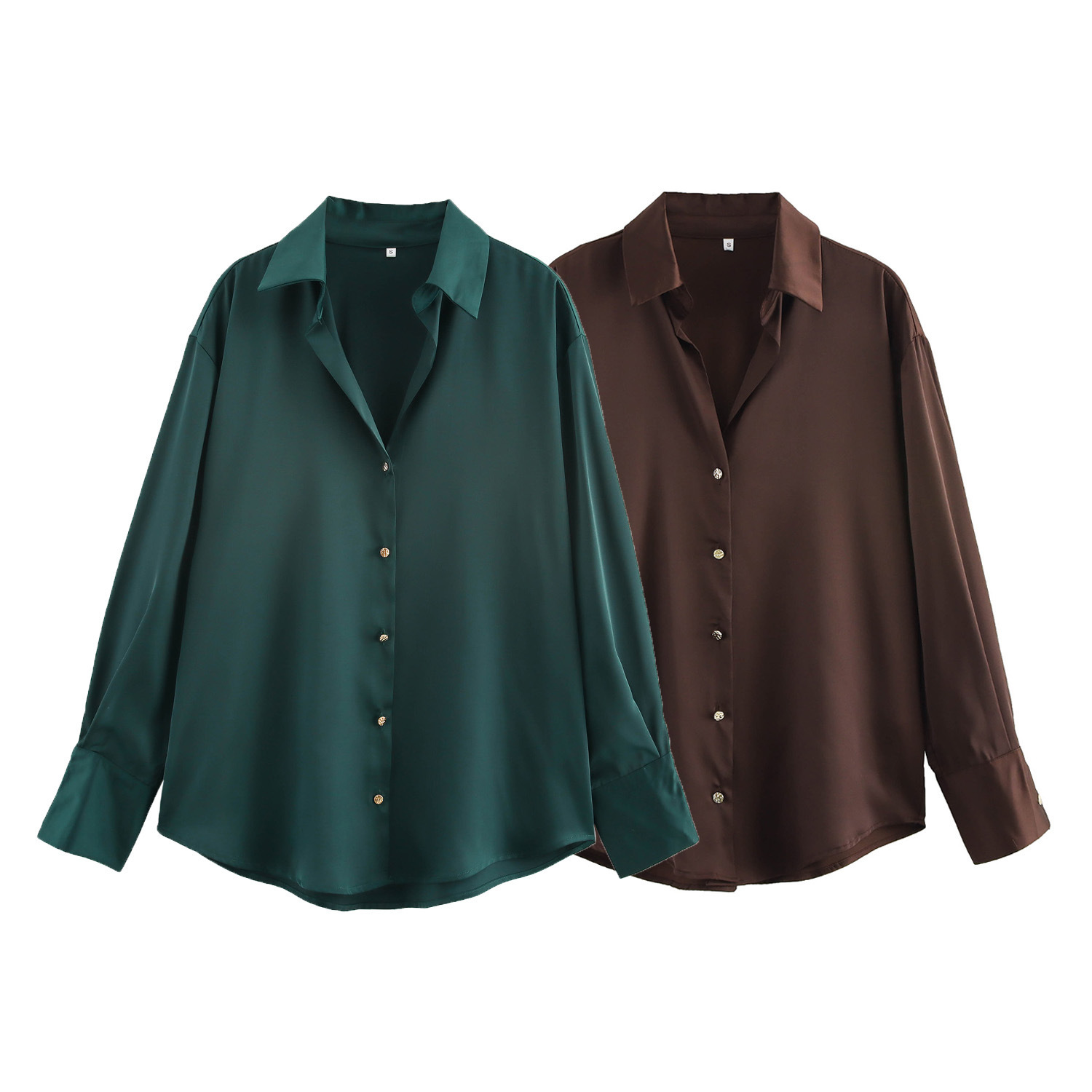 Foreign trade wholesale 2025 spring and summer new European and American style women's fashion Joker single-breasted silk satin texture shirt