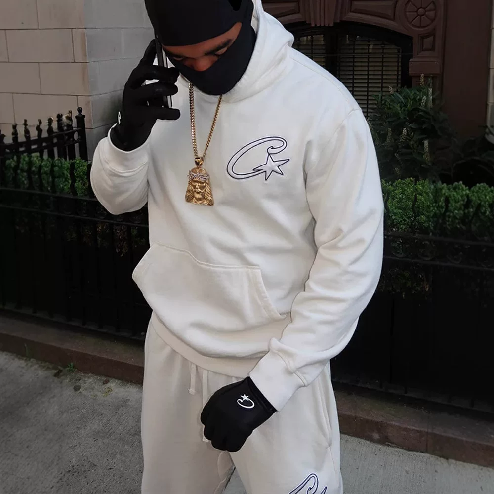 American hip-hop corteiz printed hooded sweatshirt set for couples, street sports pants, casual thick cotton pants, cross-border