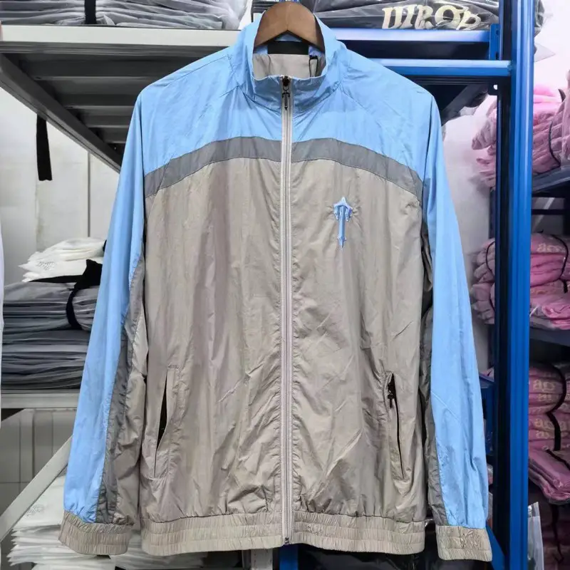 Tide Trapstar Punching Jacket Set Embroidered Letter LOGO Webbing Zipper Windbreaker Long Pants