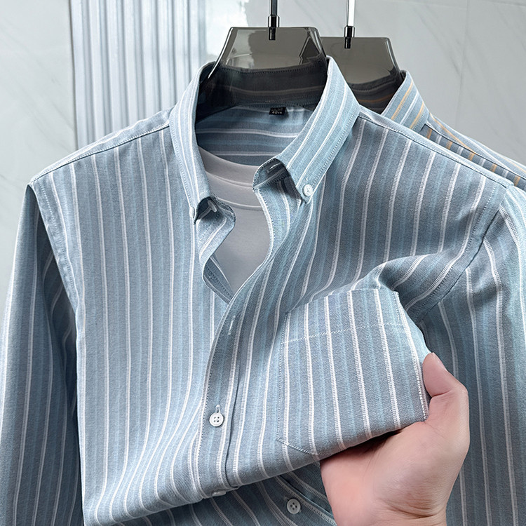 2026 Middle-Aged Long-Sleeved Shirt Business Casual Striped Shirt Men's Top Spring & Fall New Pure Cotton Shirt