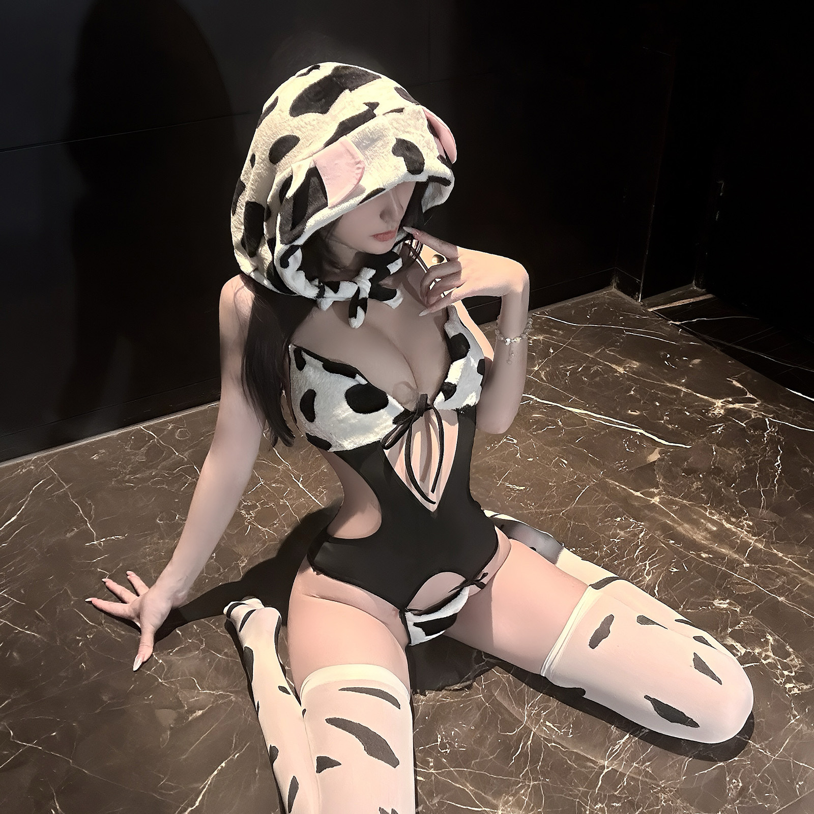 Golden Night Sexy Lingerie: Pure Desire Soft and Cute Cow Bubble Anime Style Backless Maid Outfit