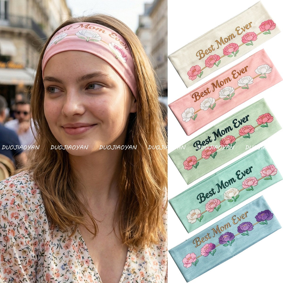Cross-Border Mother's Day Headband, French Retro Floral Print Headband, Fashionable, Cute and Sweet Headscarf, Holiday Gift