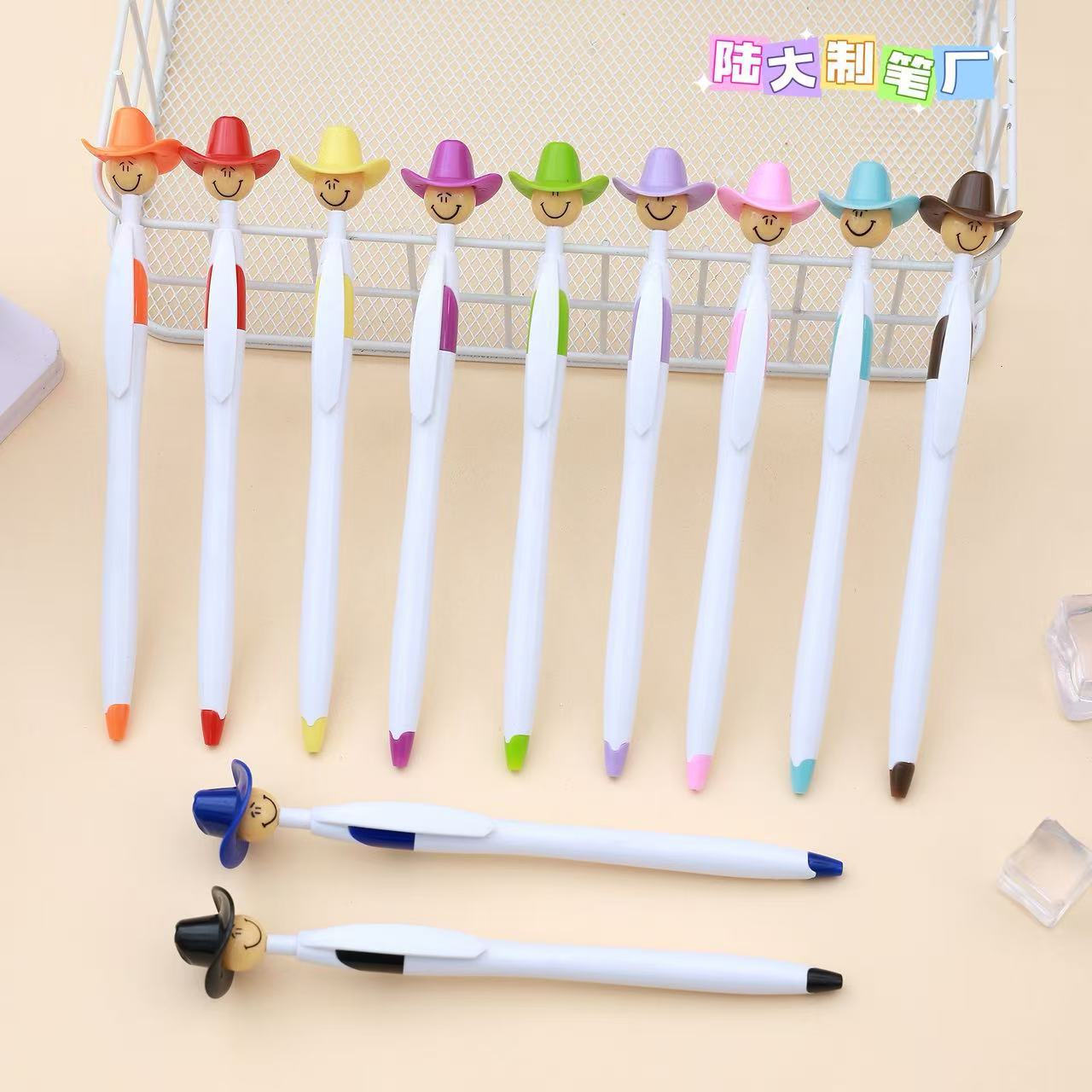 Wholesale Push-Button Plastic Ballpoint Pens, Toy Pens, Cowboy Hat Creative Pens, Student Pens, Advertising Pens, Customizable with Logo
