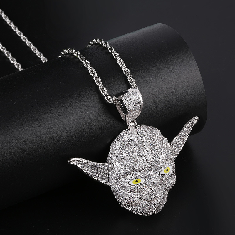 European and American Hip-Hop Cartoon Star Wars Master Yoda Personality Pendant Micro-inlaid Zircon Men's and Women's Fashionable Instagram Style