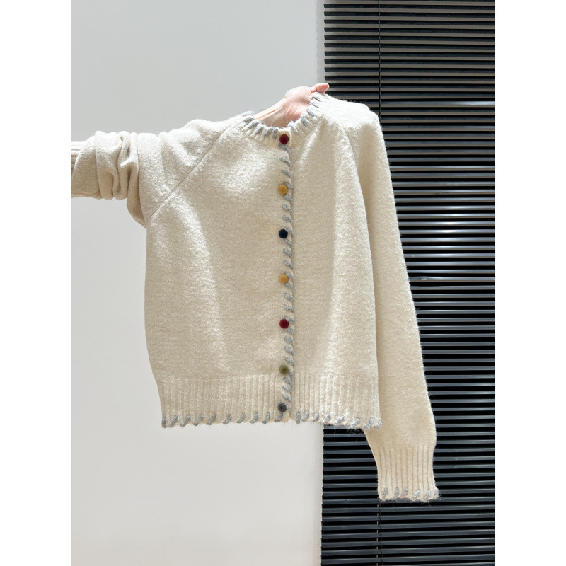 Kaning Colorful Buttoned Hand-Knitted Cardigan for Women 2026 Spring New Style Lazy Style Loose Design Sweater