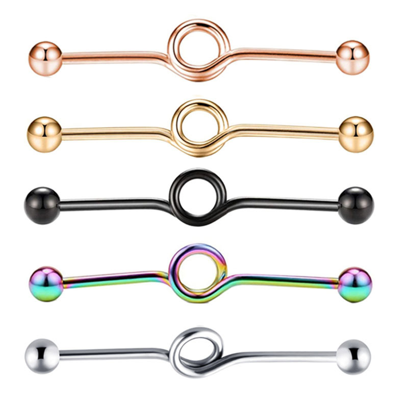 Amazon Industrial Barbell Bar Stainless Steel Popular in Europe and America Long Bar Ear Bone Stud Double Ear Piercing Earrings Ebay
