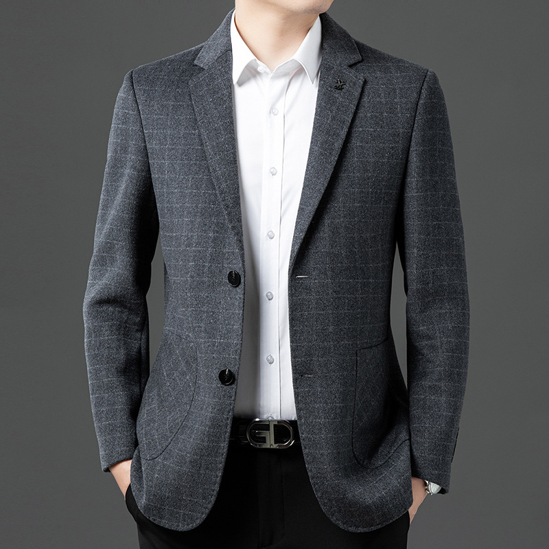 Brand high-end double-sided wool suit men's autumn and winter middle-aged Korean slim-fit coat thick men's cashmere suit