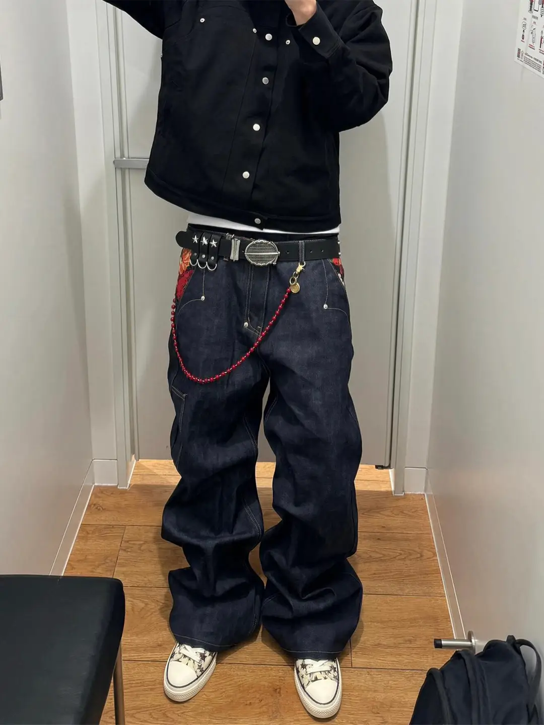 American-Style Heavy-Duty Selvedge Denim Original Color Embroidered Straight-Leg Jeans for Men, Autumn and Winter Vintage Loose Versatile Wide-Leg Pants