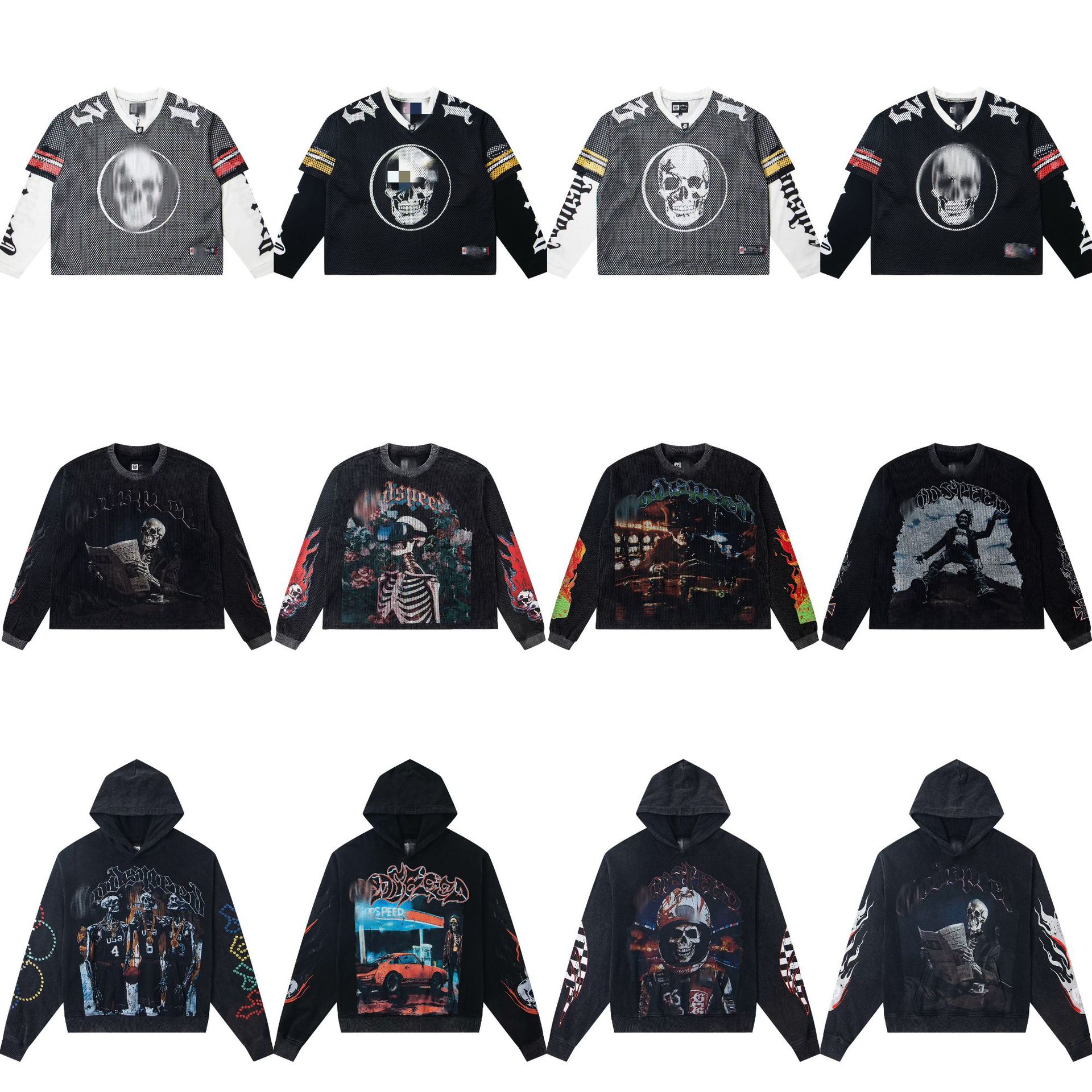 25Ss High-Quality God American Fashion High Street Retro Washed Vintage Print Zipper Hoodie Pullover Loose Long T-Shirt Top