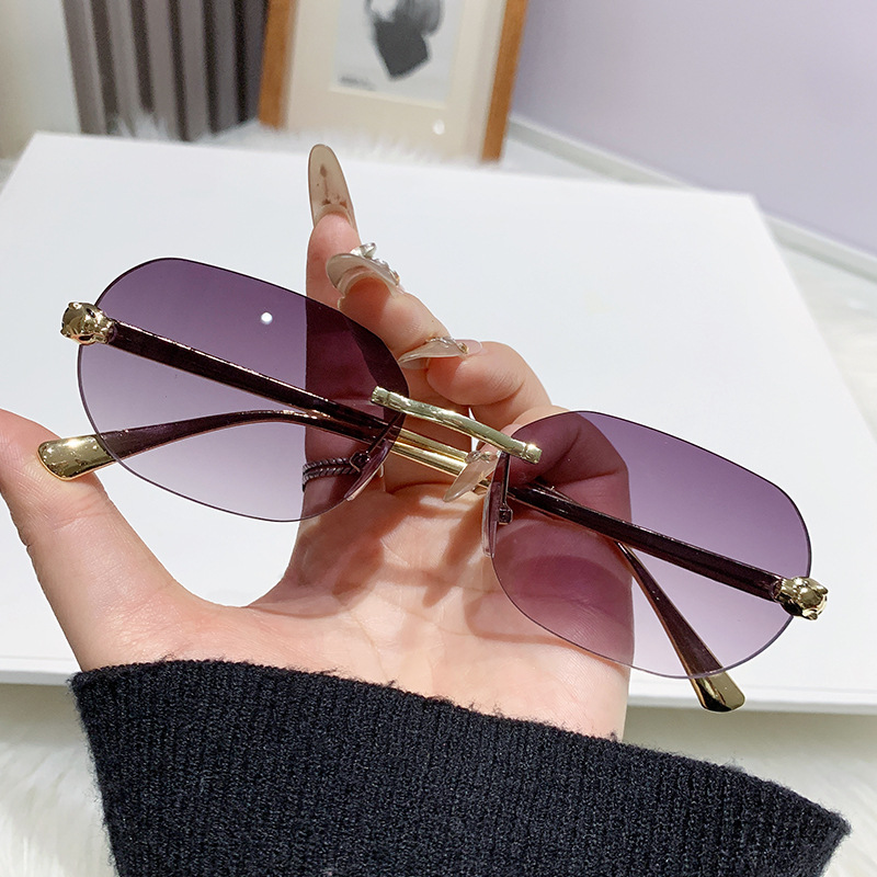 New Personalized Cheetah Decorative Frameless Polygonal Edge-Cut Sunglasses Ins Fashion Casual Simple Sunglasses