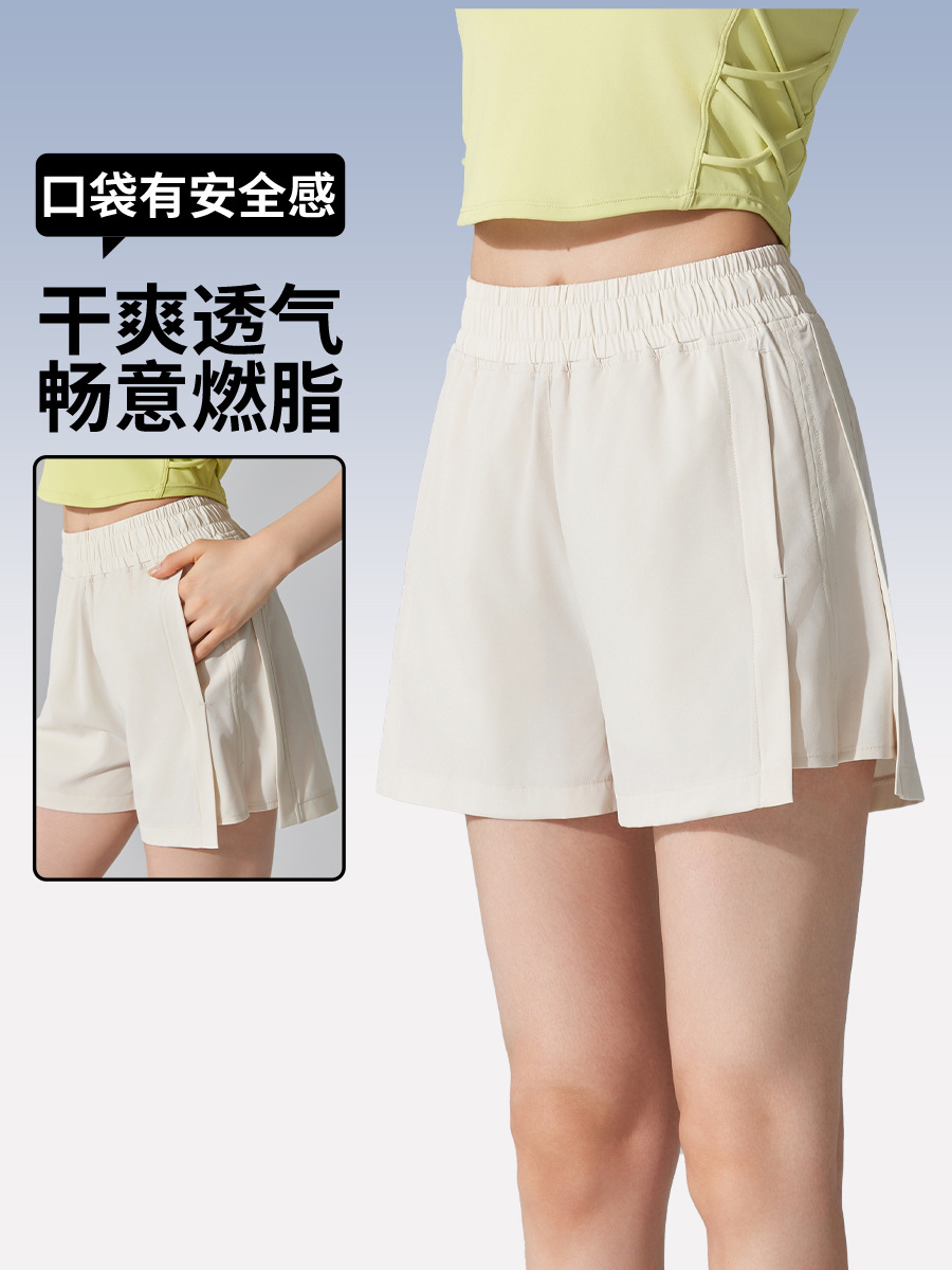 Summer New Sports Shorts Women's Loose Straight Outer Wear Side Pocket Running Triple Pants Pilates Fitness Yoga Pants