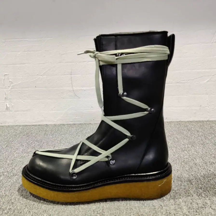MKSZY RO lace up creeper boots crazy strap leather boots height increasing high top boots for men