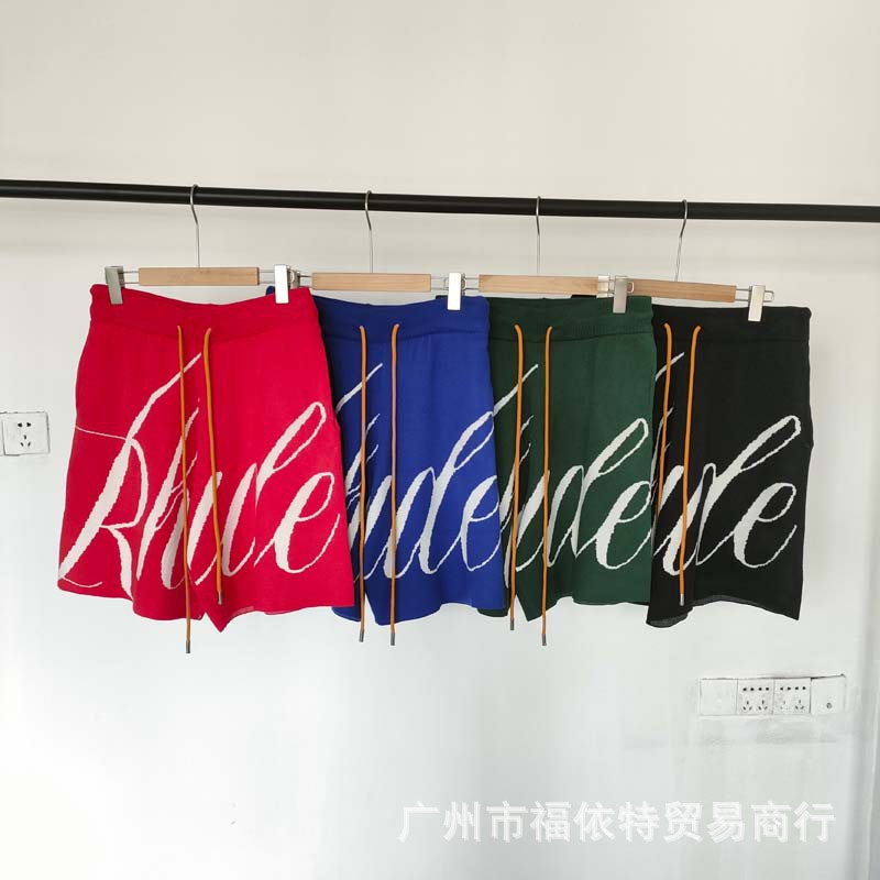 RHUDE Summer Letters LOGO Jacquard Drawstring Knitted Wool Casual Loose Shorts Simple Pants for Men and Women Summer
